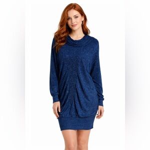 Vintage Yessica Metallic Knit Sweater Dress Cowl Neck Slouchy Fit